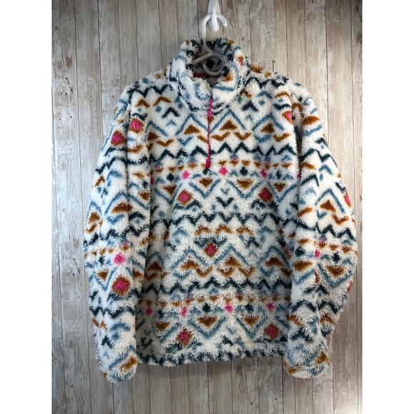 Eddie‎ Bauer Fleece Womens XL Plush pullover 1/4 Zip Aztec Soft Cozy Outdoor - Picture 1 of 6